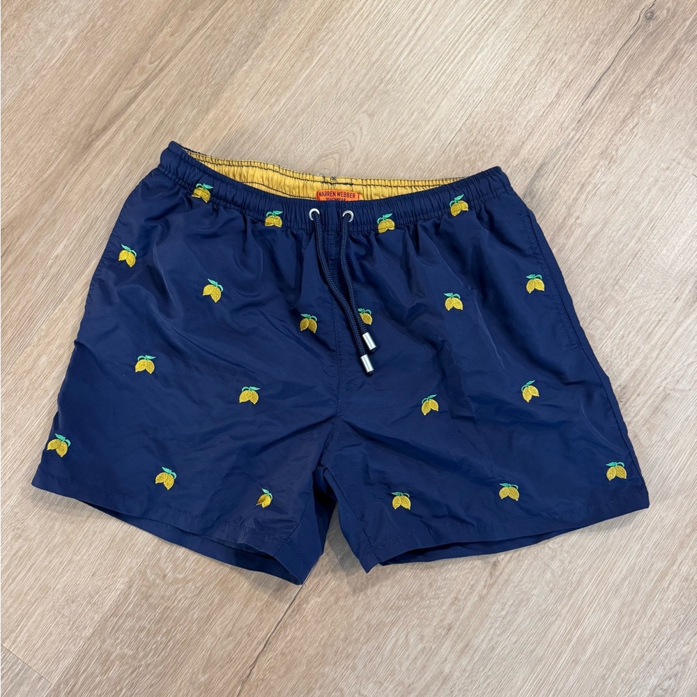 Warren Webber bathing  swim suit blue with lemons size large